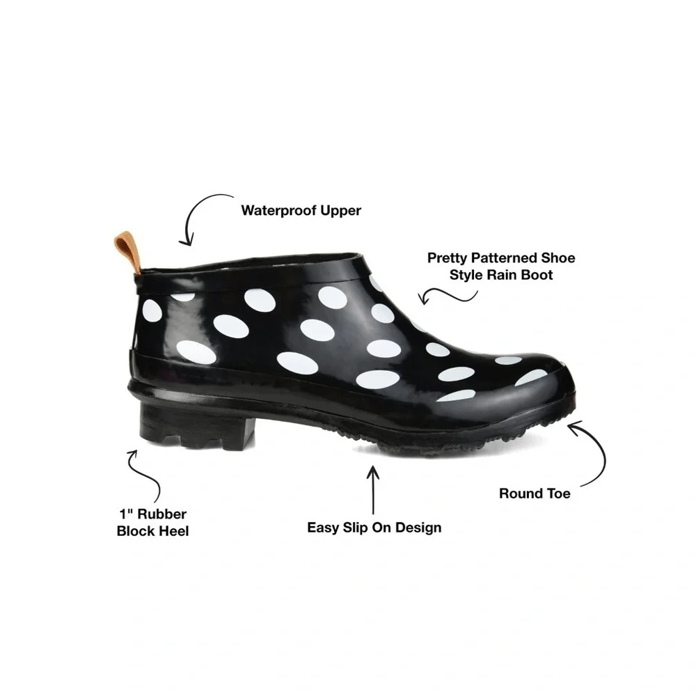 Journee Collection Womens Rainer Block Heel Rain Boots Black Dot